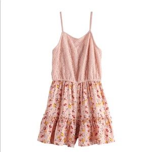 Blush Lace to Printed Woven Ruffle Romper
